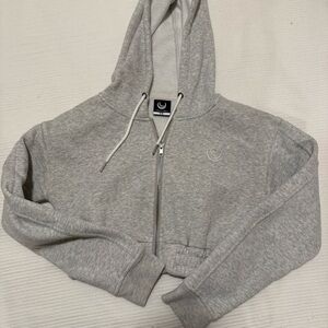 Gray Zip-Up Crop Hoodie